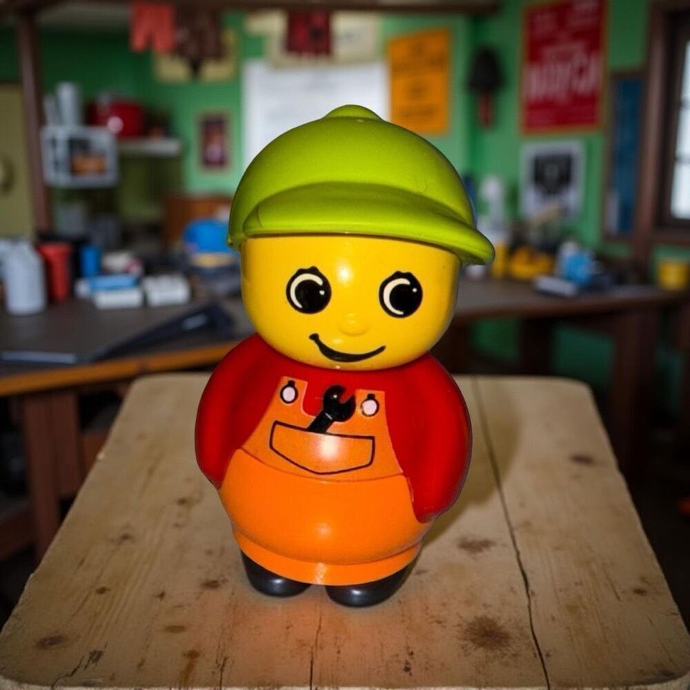 Vintage Primo Figure Boy Orange Base Red Top Orange Overalls Wrench Figure